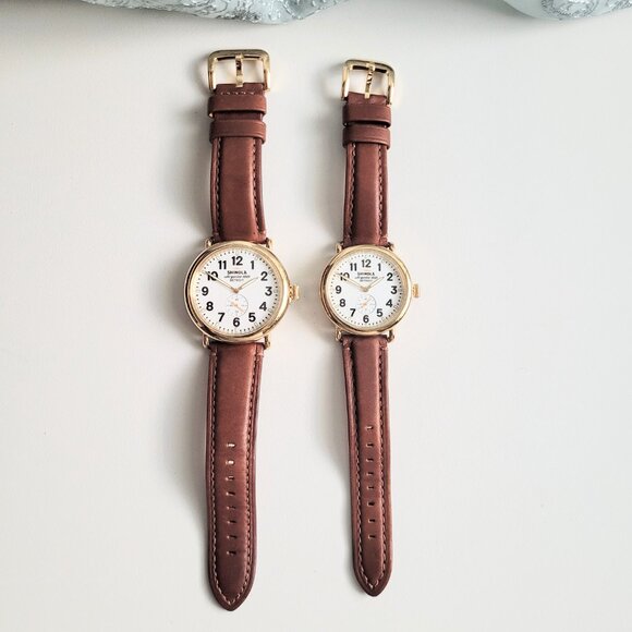 His Hers Watches 2 Runwell Gold 47mm 41mm Argonite 1069 Brown Leather Set New - Picture 13 of 16